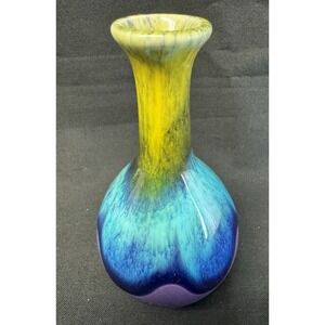Vintage Norleans Drip Glaze Bud Vase Blue Purple Green 4.5" Tall Vibrant Colors